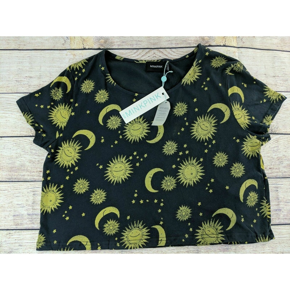 MinkPink Crop Top Sleep Shirt‎ Juniors Size Large Short Sleeve NEW